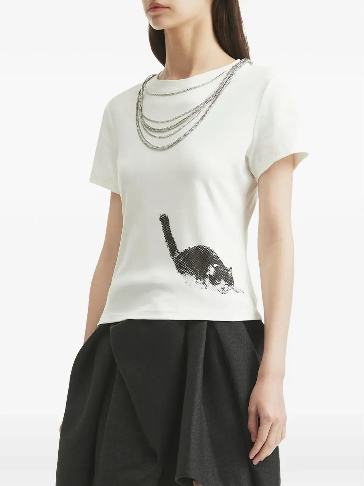 MARKGONG チェーンディテール猫プリントTシャツ - 画像3