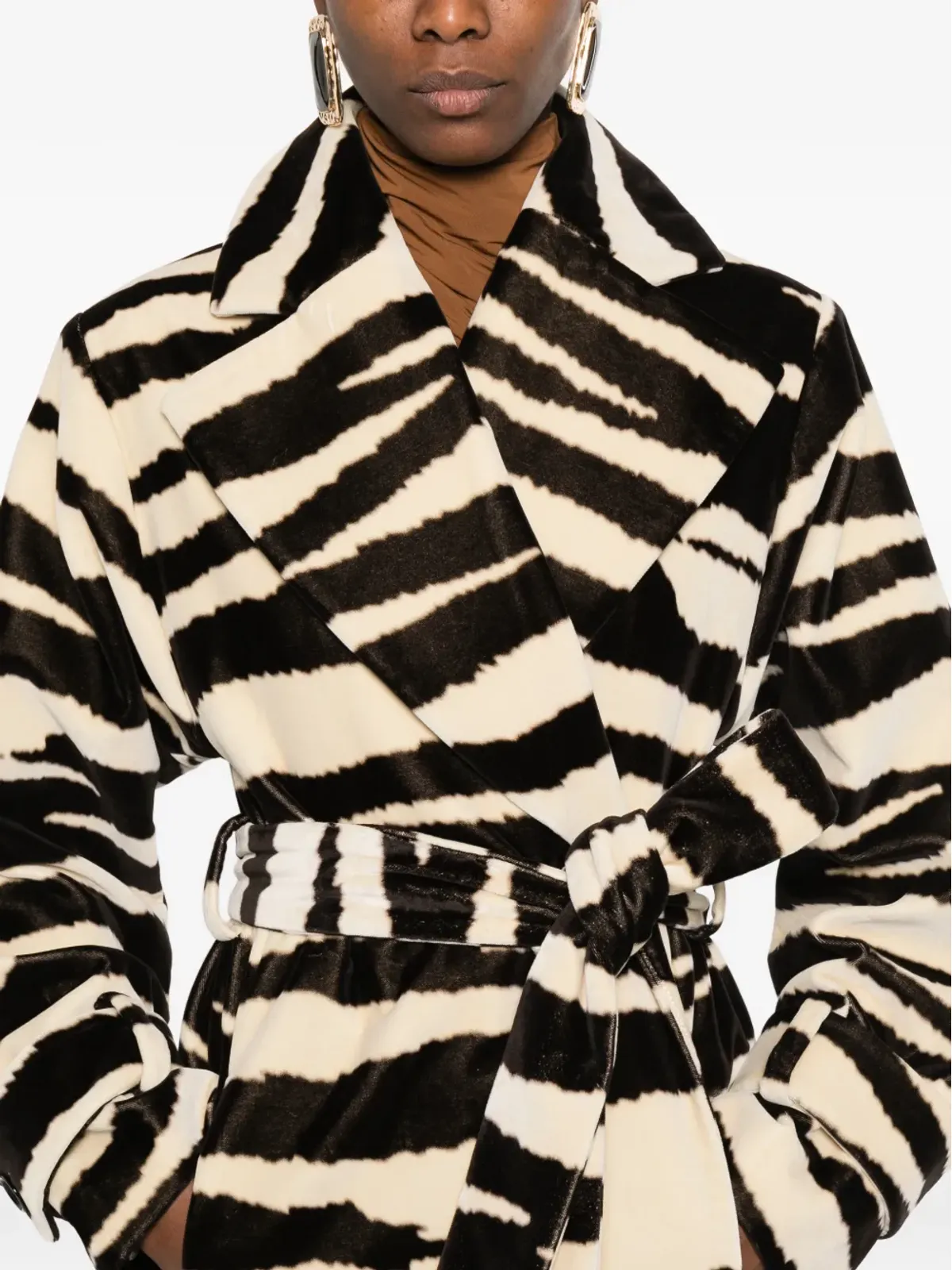 Nina Ricci Pre-Owned zebra-print belted coat - ゼブラ柄ベルト付きコート - 画像5