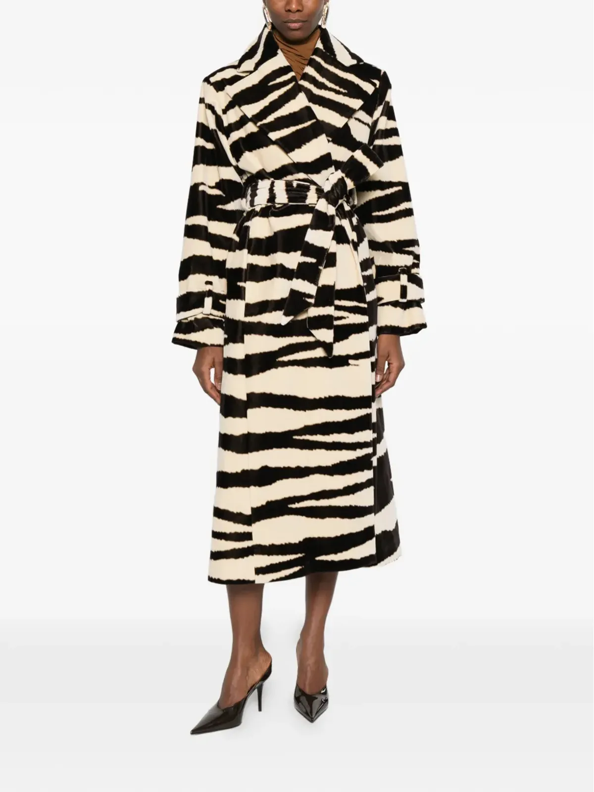 Nina Ricci Pre-Owned zebra-print belted coat - ゼブラ柄ベルト付きコート - 画像2