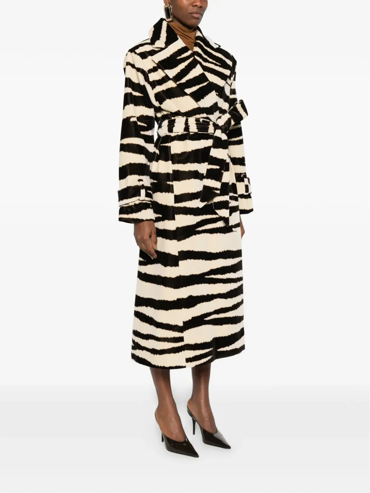 Nina Ricci Pre-Owned zebra-print belted coat - ゼブラ柄ベルト付きコート - 画像3