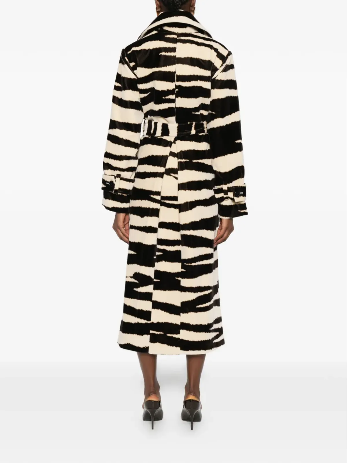Nina Ricci Pre-Owned zebra-print belted coat - ゼブラ柄ベルト付きコート - 画像4