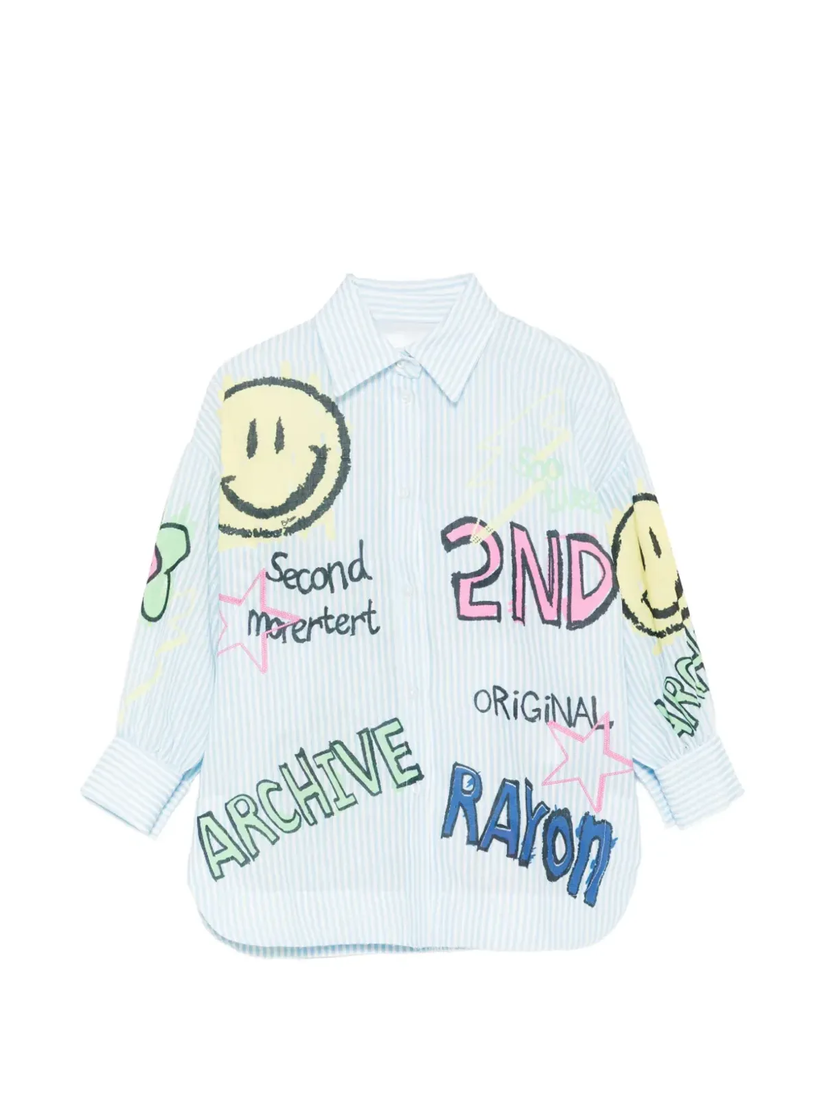 Miss Grant Kids striped-pattern graphic shirt - Blue - 画像1