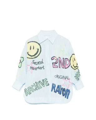 Miss Grant Kids striped-pattern graphic shirt - Blue - サムネイル1