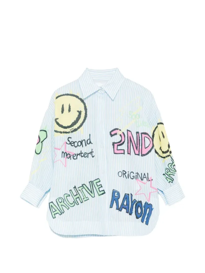 Miss Grant Kids Miss Grant Kids striped-pattern graphic shirt - Blueの商品画像