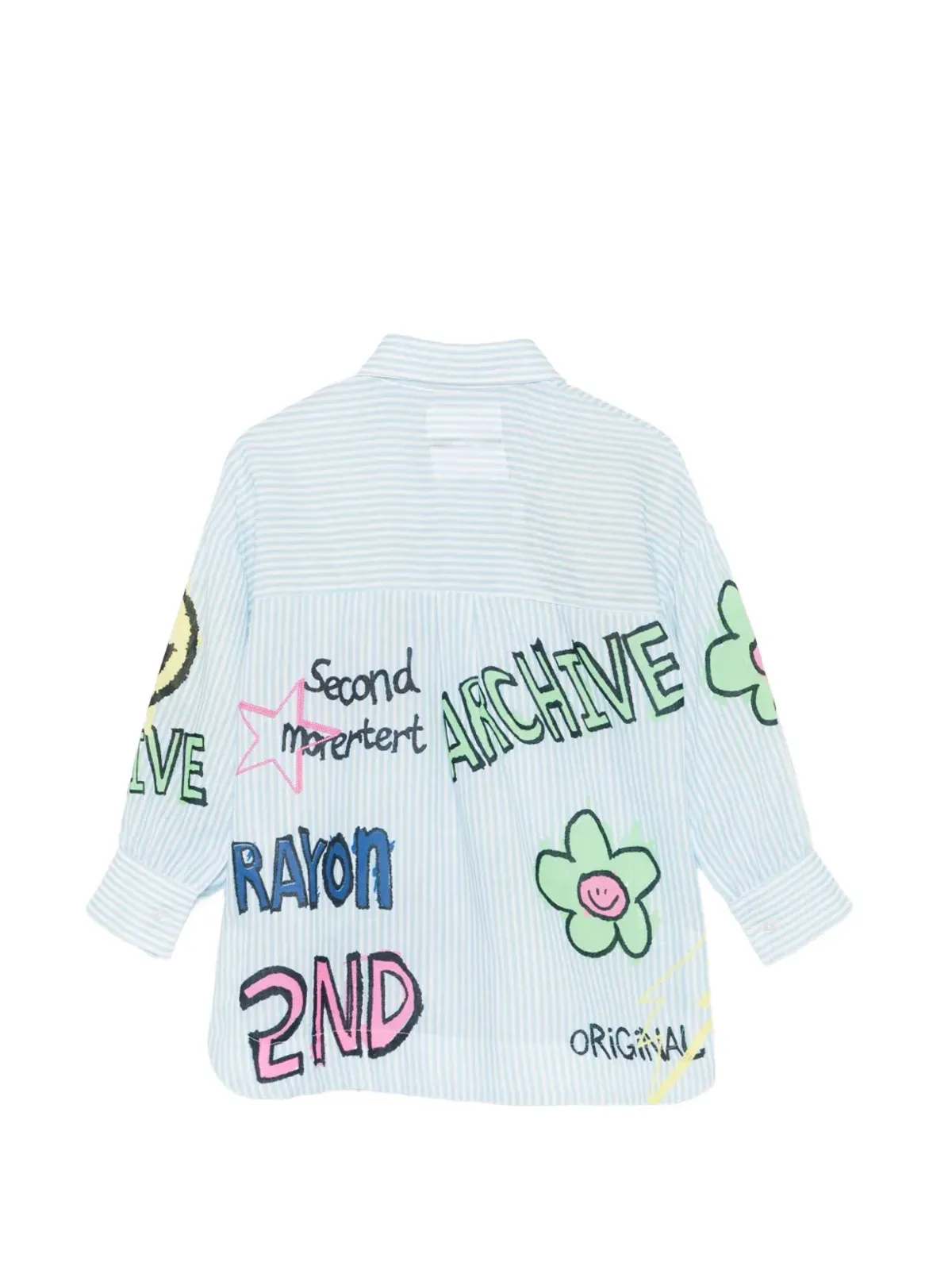 Miss Grant Kids striped-pattern graphic shirt - Blue - 画像2