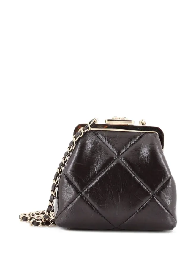 CHANEL Pre-Owned CHANEL ヴィンテージ CC Kisslock Frame Clutch チェーン付き キルティング カーフレザー ミニ クロスボディバッグの商品画像