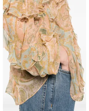 ZIMMERMANN Luna Flutter ラッフルペイズリーブラウス - ニュートラルカラー - サムネイル5