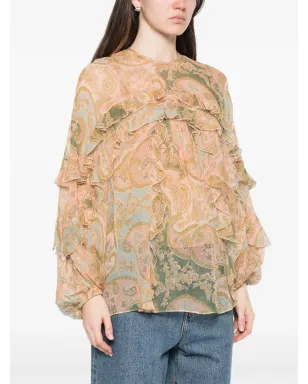 ZIMMERMANN Luna Flutter ラッフルペイズリーブラウス - ニュートラルカラー - サムネイル3
