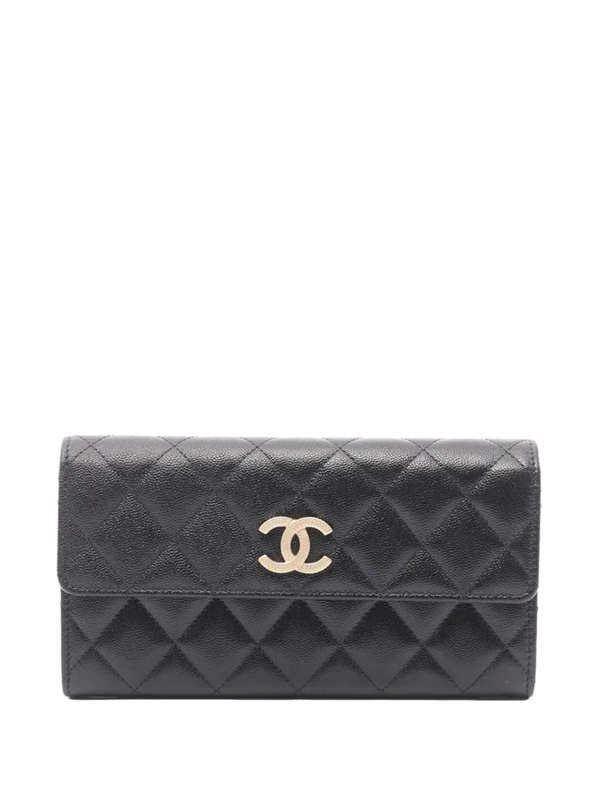 CHANEL Pre-Owned キルテッド キャビアレザー バイフォールド ロング ウォレット - ブラック - 画像1