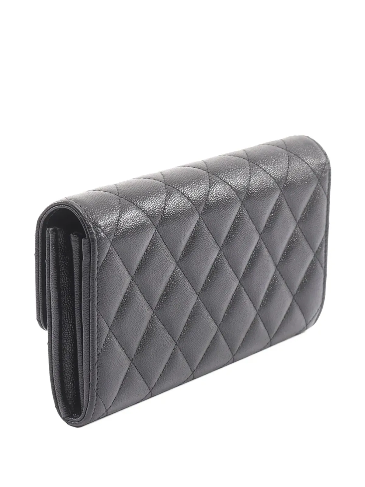 CHANEL Pre-Owned キルテッド キャビアレザー バイフォールド ロング ウォレット - ブラック - 画像2