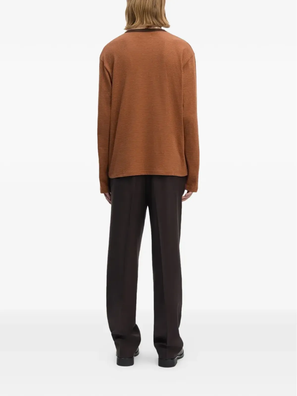 Another Aspect ブラウンの3.0ストライプ クルーネックTシャツ - 画像3
