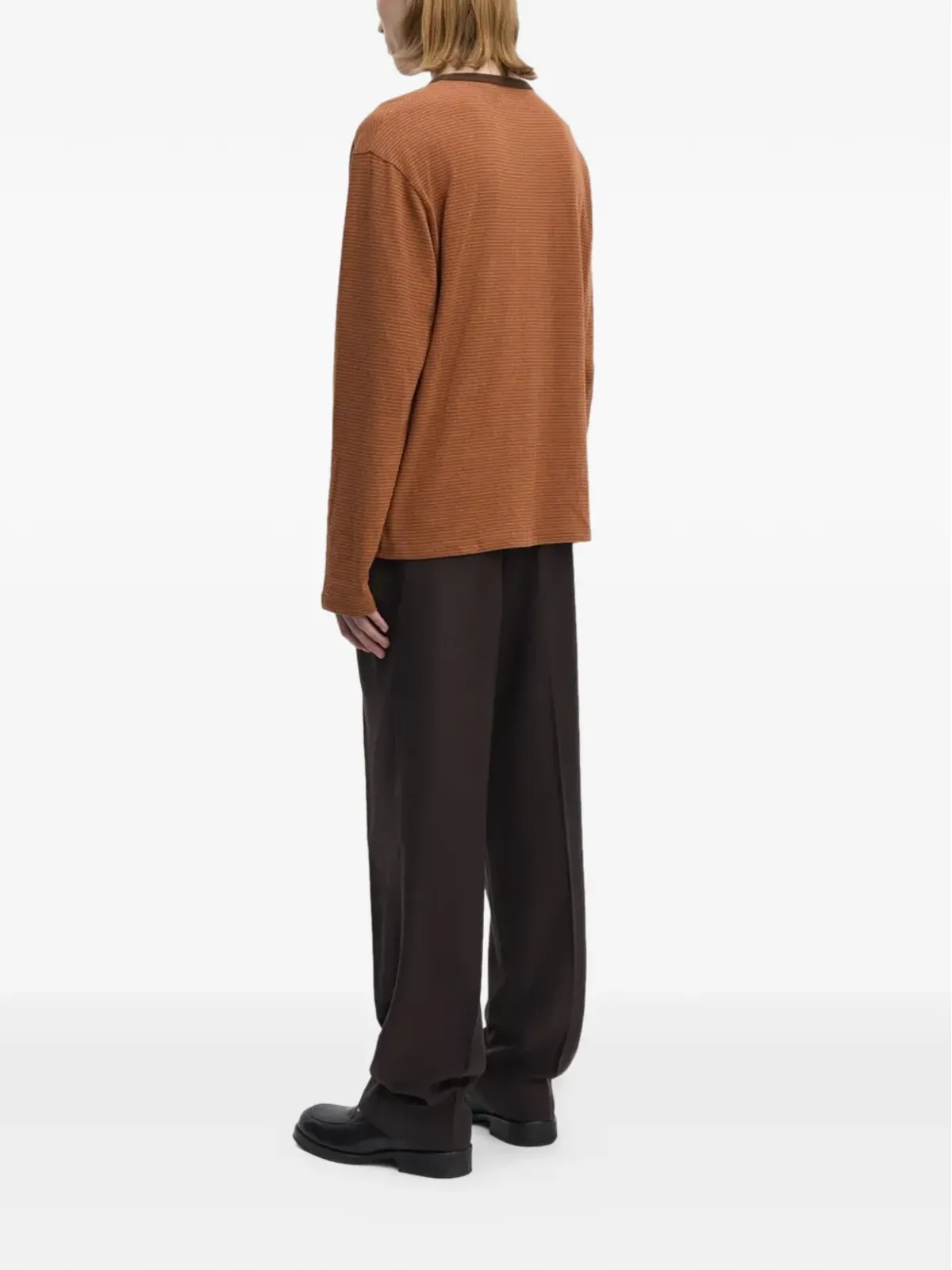 Another Aspect ブラウンの3.0ストライプ クルーネックTシャツ - 画像4