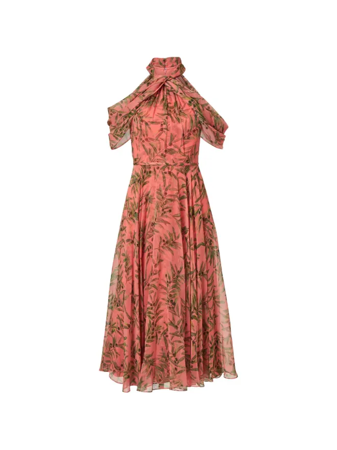 Carolina Herrera Carolina Herrera オリーブの枝プリント ホルターネック ミディドレス ピンクの商品画像