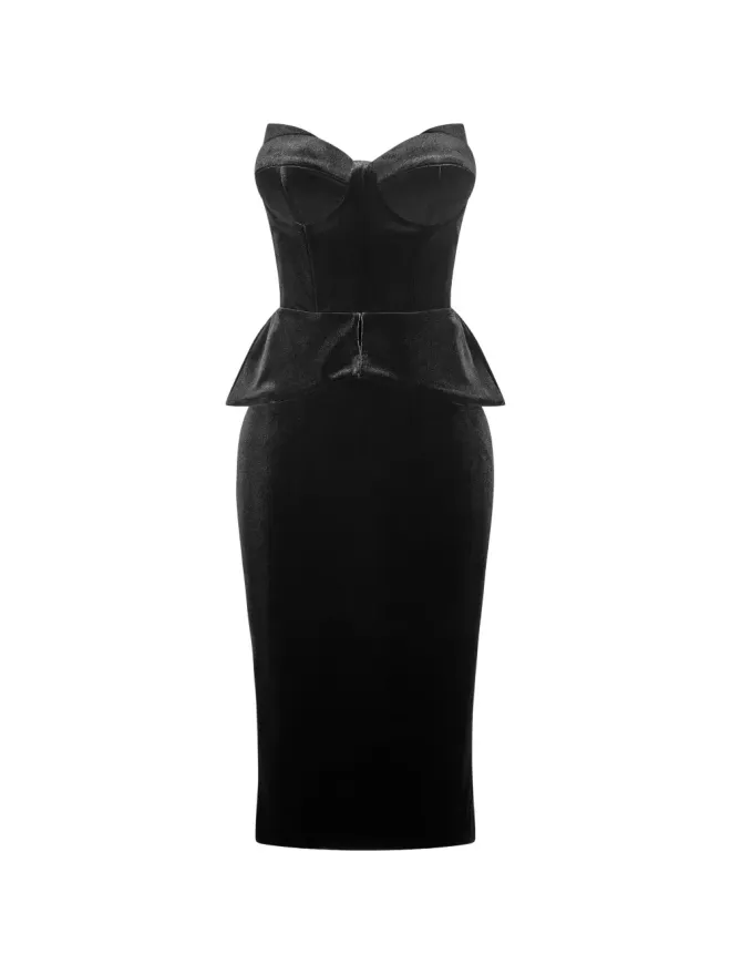IMROSKA IMROSKA ベルベット22 ペプラムストラップレス ミディドレスの商品画像