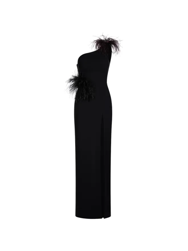 IMROSKA IMROSKA Imroska 16 feather-detail one-shoulder maxi dressの商品画像