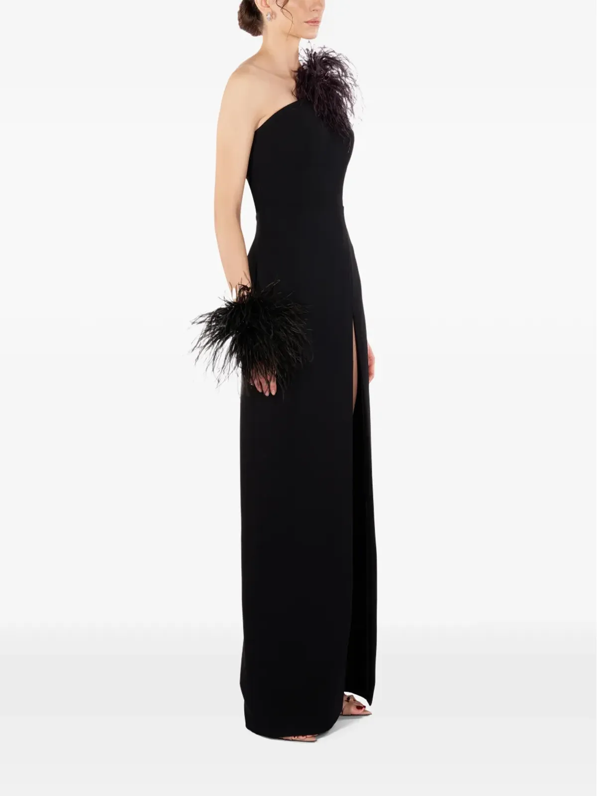 IMROSKA Imroska 16 feather-detail one-shoulder maxi dress - 画像3