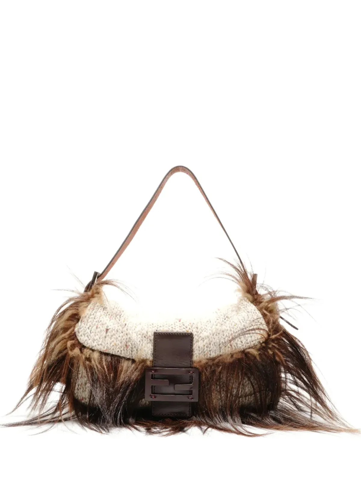 Fendi Pre-Owned 2000年代ニットショルダーバッグ（ブラウン） - 画像1