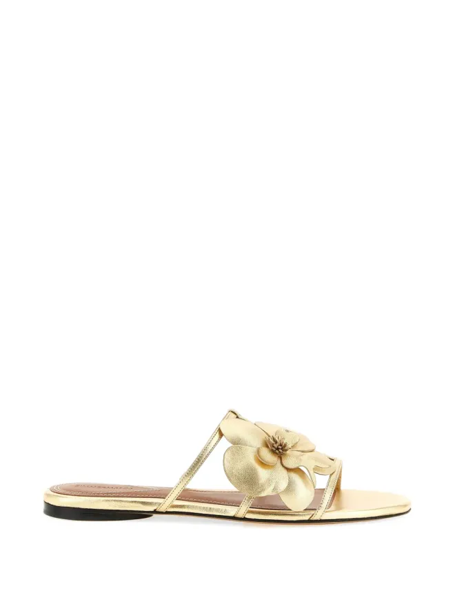 Zimmermann ZIMMERMANN laminated leather floral slides - Goldの商品画像