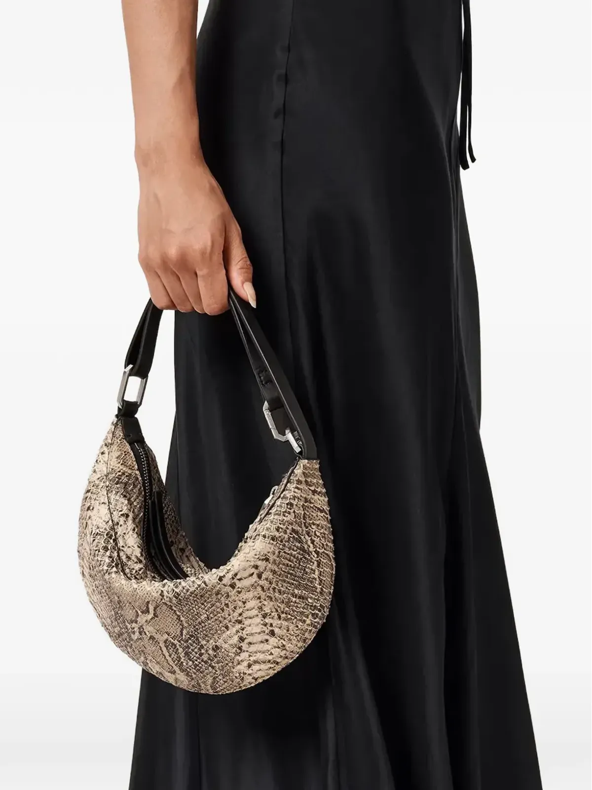 AllSaints Luna 蛇皮風ジップショルダーバッグ - ネュートラル - 画像3