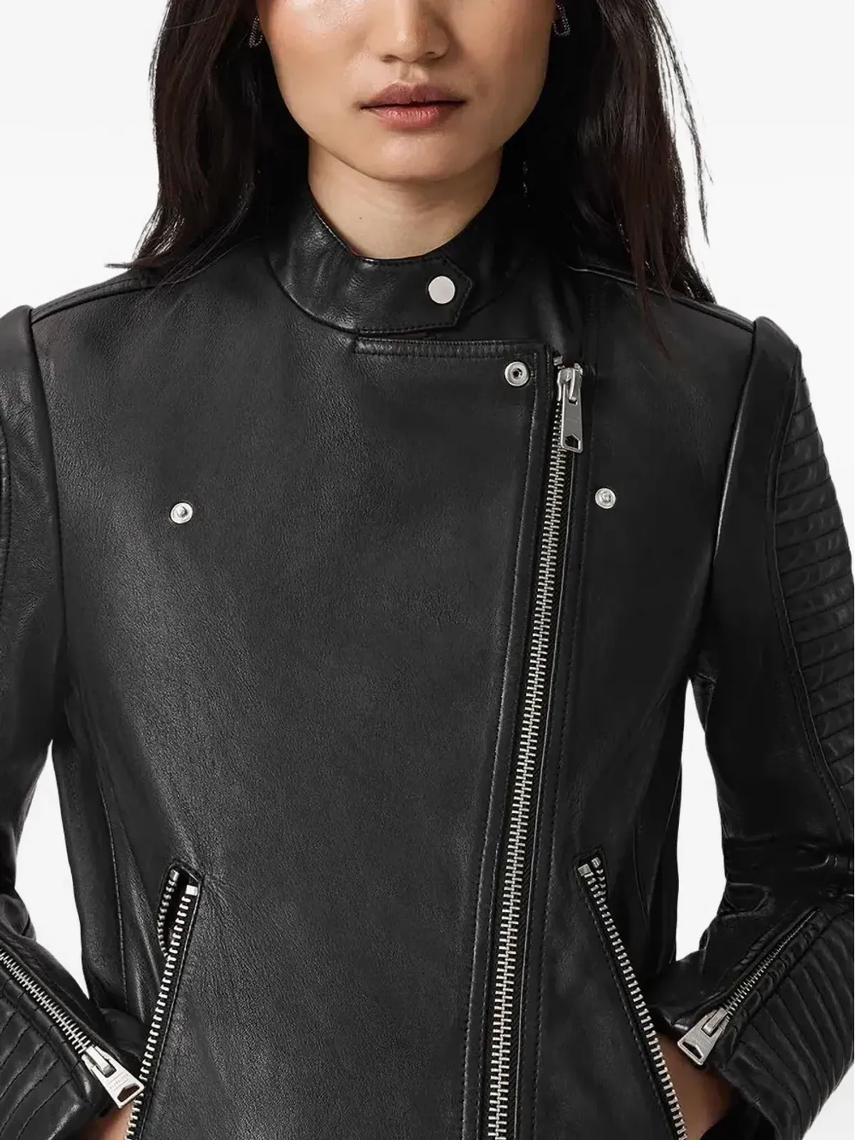 AllSaints ラウル リブ編みレザージャケット - 画像5