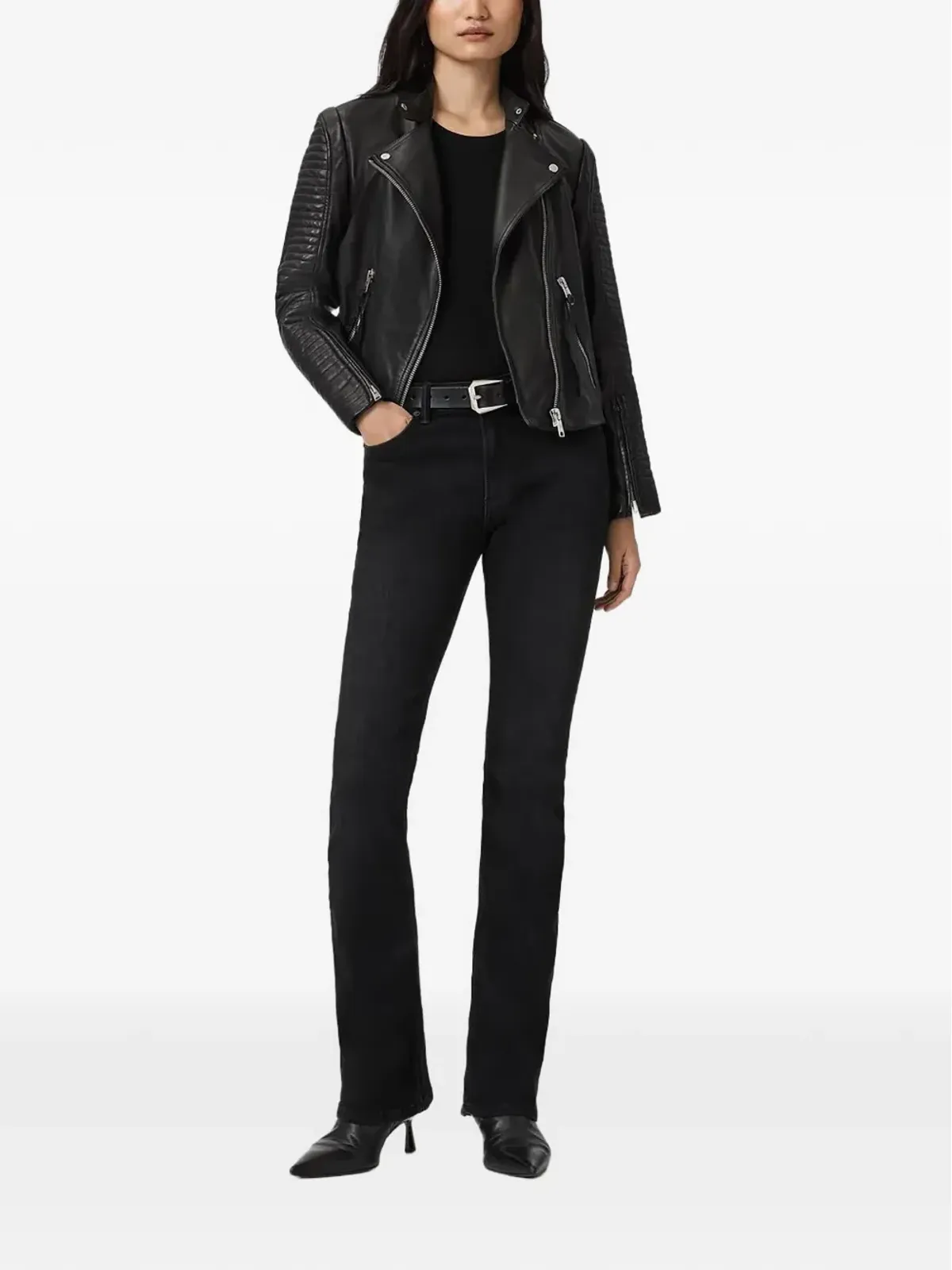 AllSaints ラウル リブ編みレザージャケット - 画像2
