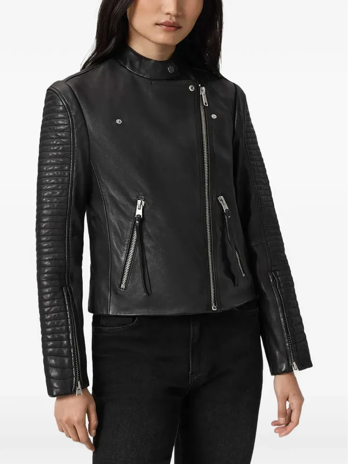 AllSaints ラウル リブ編みレザージャケット - 画像3