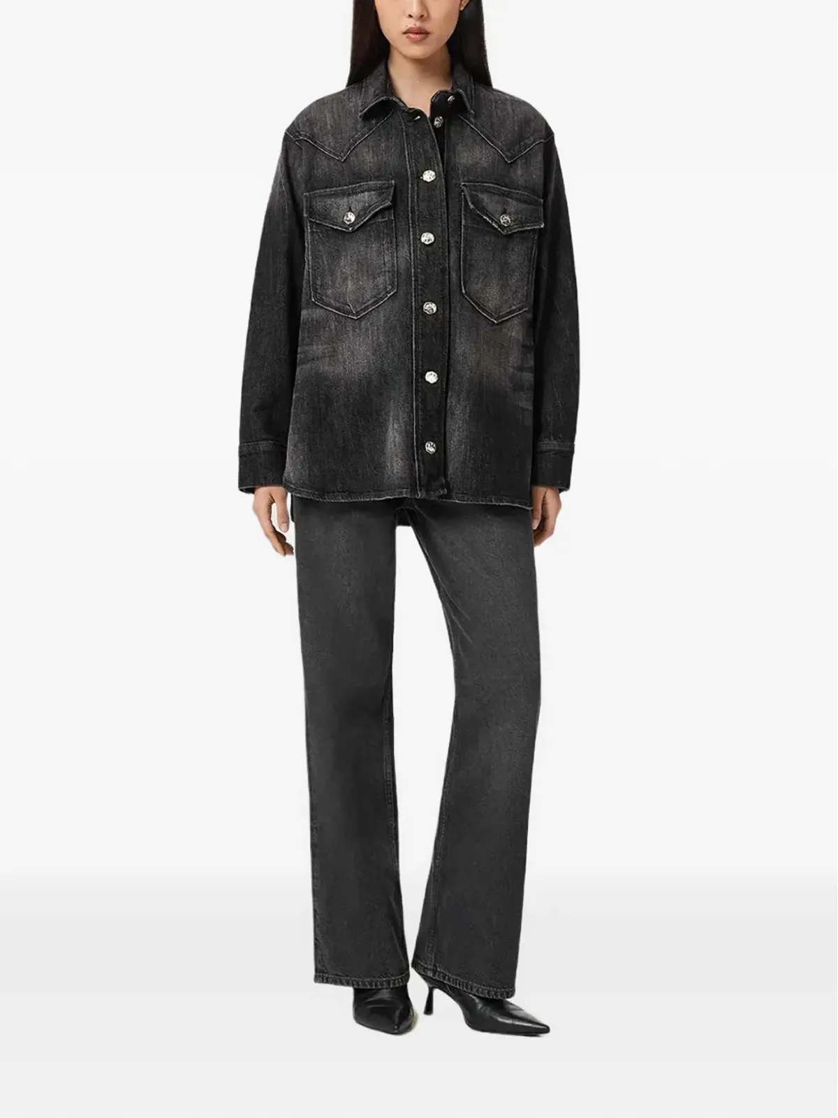 AllSaints Bryn ボタン付きポケットシャツ - ブラック - 画像3