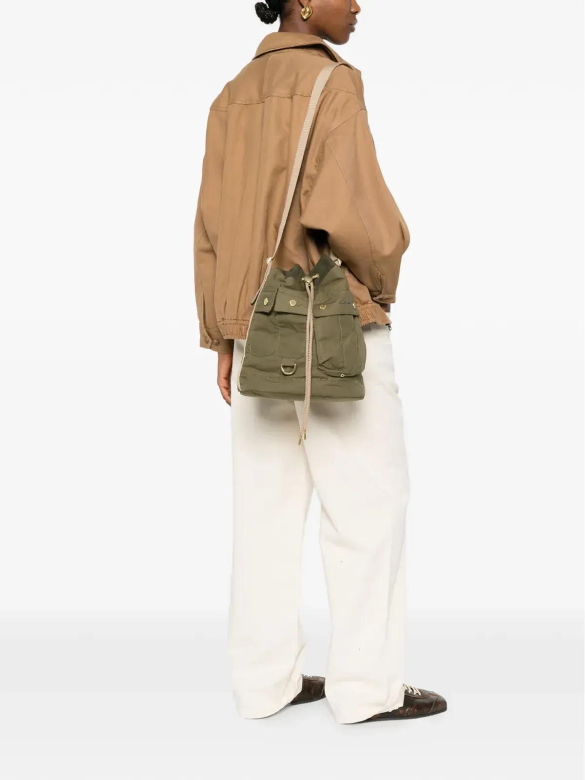 Barbour ミア ドローストリング バケットバッグ グリーン - 画像2