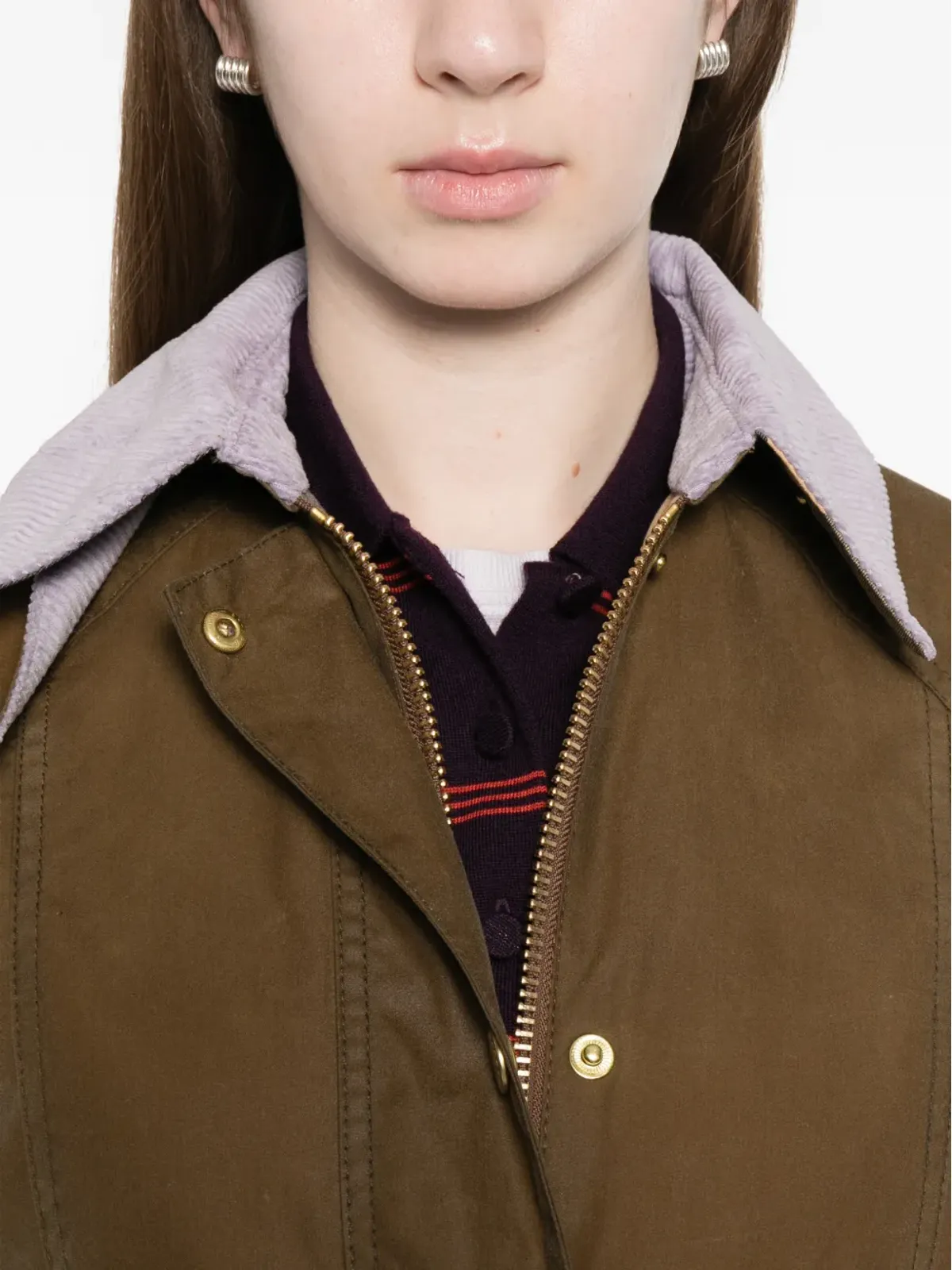 Barbour クロップド Beadnell コーデュロイ襟 ワックスドコットン ジャケット - 画像5