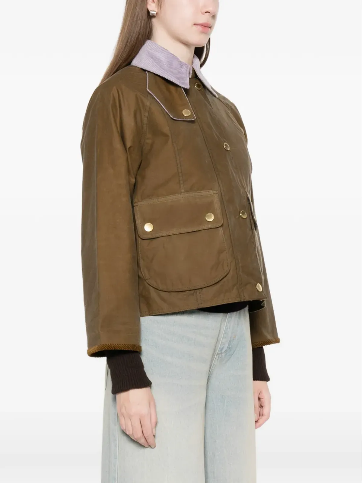 Barbour クロップド Beadnell コーデュロイ襟 ワックスドコットン ジャケット - 画像3