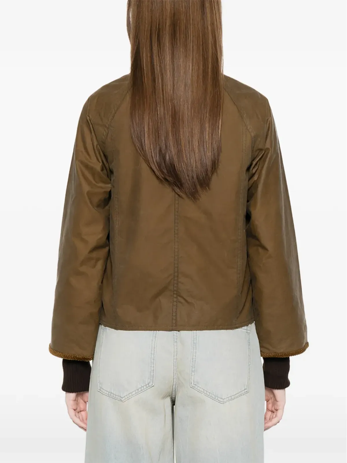 Barbour クロップド Beadnell コーデュロイ襟 ワックスドコットン ジャケット - 画像4