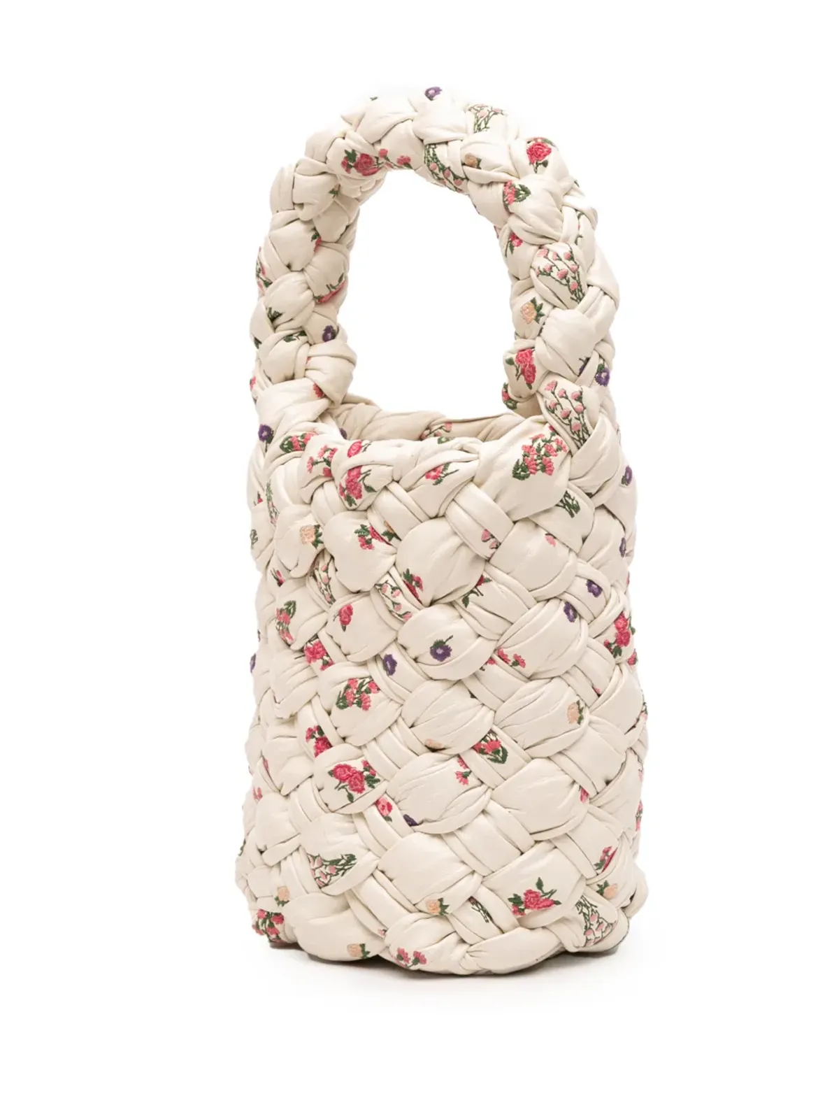 Bottega Veneta ビンテージ 2021-2025 小花柄プリント レザーイントレチャート Kalimero バケットバッグ/サッチェル - ホワイト - 画像3