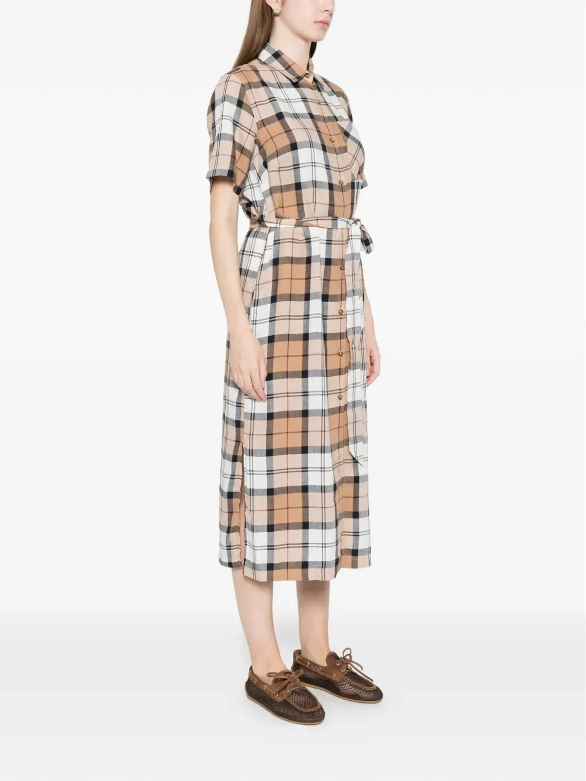 Barbour フェーン ベルト付き チェック柄 ミディドレス - 画像3