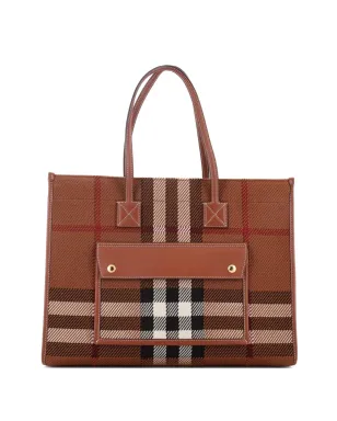 Burberry Pre-Owned Freya Shopping Check Canvas with Leather トートバッグ - サムネイル1