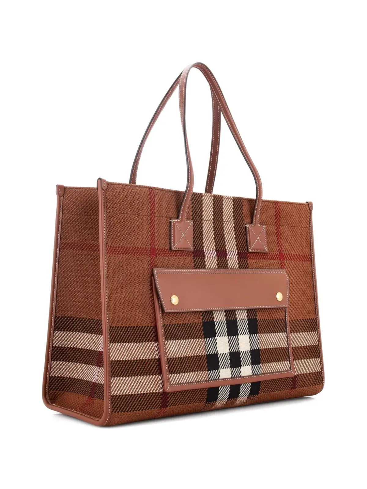 Burberry Pre-Owned Freya Shopping Check Canvas with Leather トートバッグ - 画像3