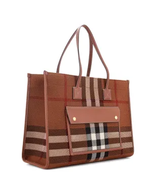 Burberry Pre-Owned Freya Shopping Check Canvas with Leather トートバッグ - サムネイル3