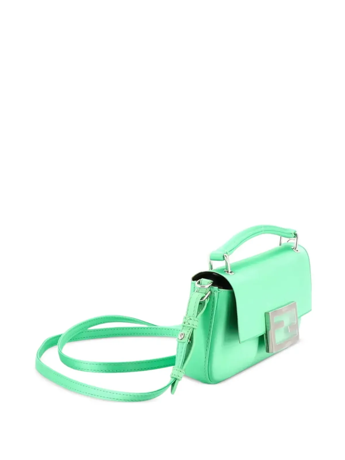 Fendi Vintage バゲットフォンポーチ サテン サッチェル グリーン - 画像3
