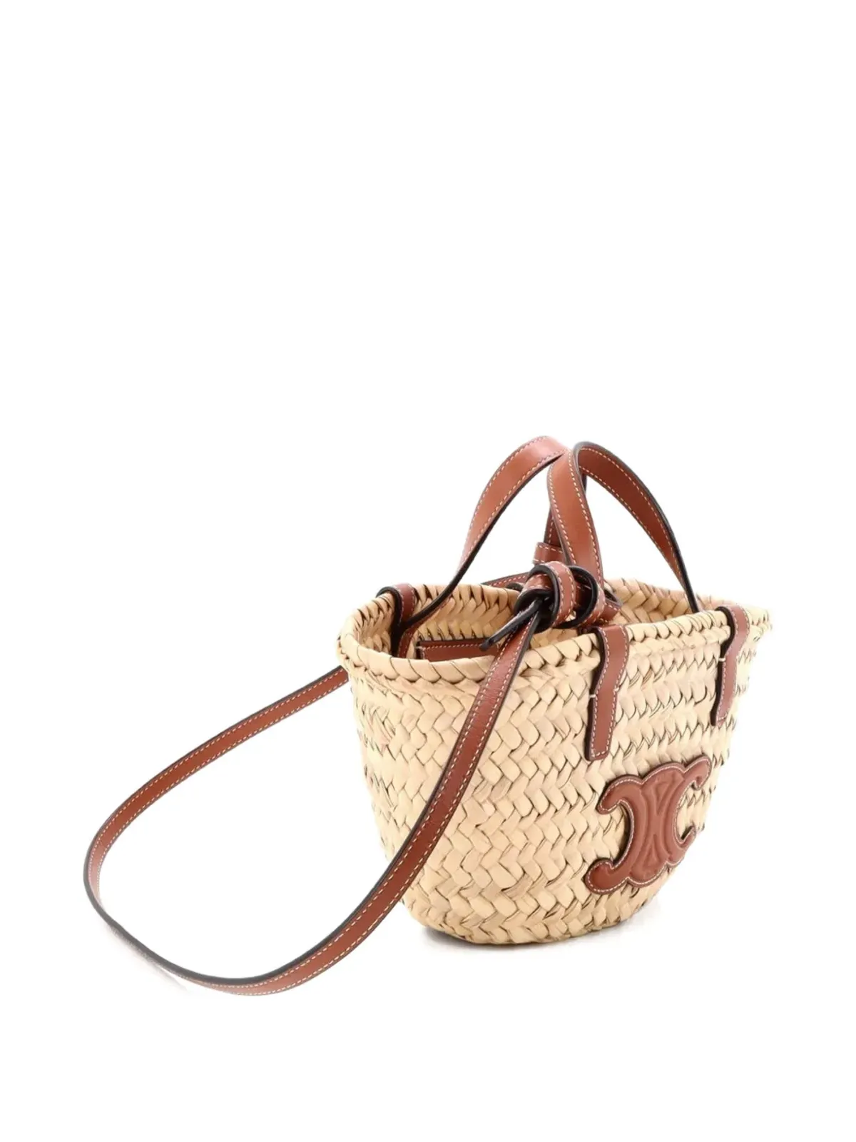 Celine Pre-Owned Triomphe バスケット ラフィア×レザー ノノ ショルダーバッグ - ブラウン - 画像3