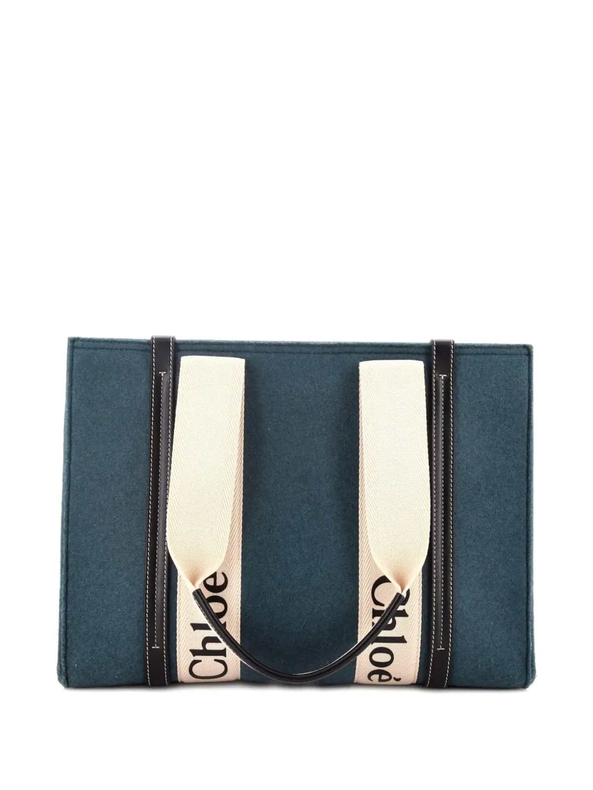 Chloé Pre-Owned Woody Recycled Felt with Leather and Canvas tote bag - Green - 画像1