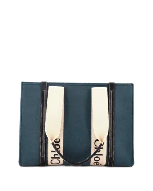 Chloé Pre-Owned Woody Recycled Felt with Leather and Canvas tote bag - Green - サムネイル1