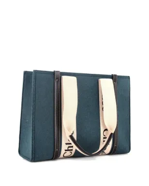 Chloé Pre-Owned Woody Recycled Felt with Leather and Canvas tote bag - Green - サムネイル3