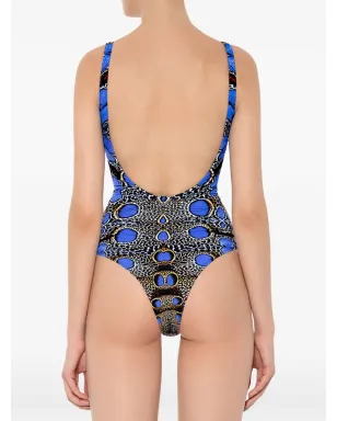 Noire Swimwear フェザー付きレースアップワンピース水着 - ブルー - サムネイル3