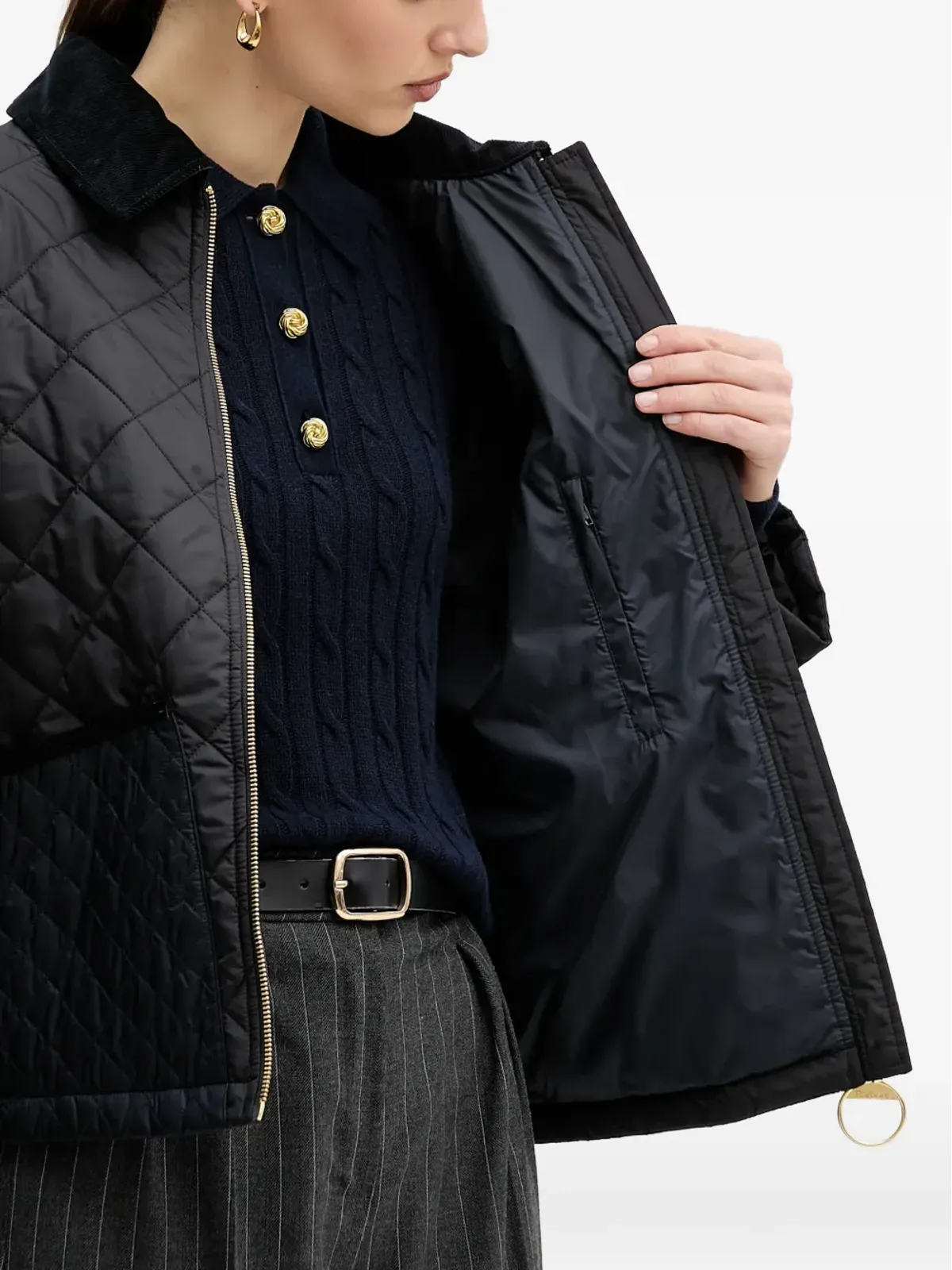 Barbour Danby キルティングコーデュロイ襟付きジャケット - ブラック - 画像5