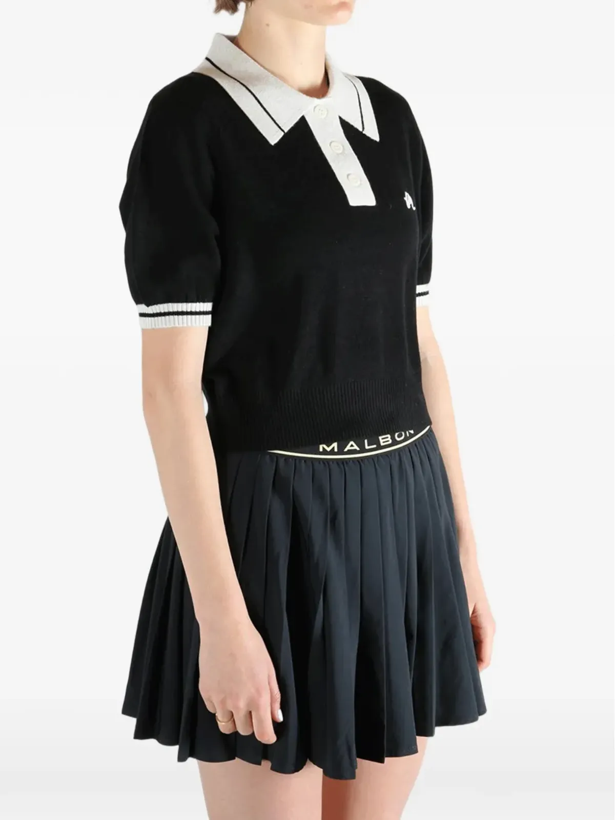 Malbon Golf ミカイラ 半袖襟付きポロトップ - ブラック - 画像4