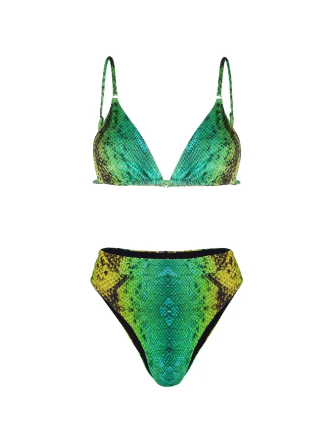 Noire Swimwear Noire Swimwear ハイウエスト蛇柄ビキニセット - グリーンの商品画像