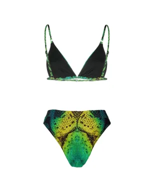 Noire Swimwear ハイウエスト蛇柄ビキニセット - グリーン - サムネイル2