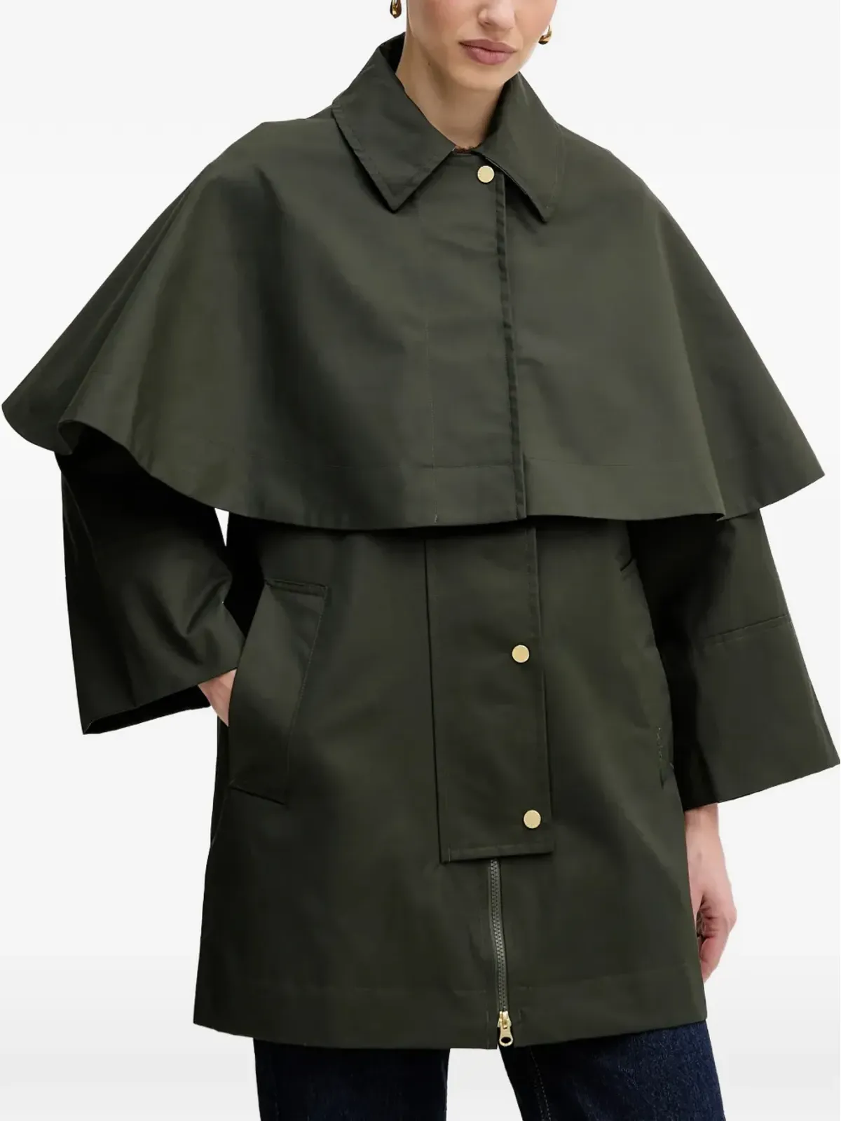 Barbour Fia ケープ付き撥水コート（グリーン） - 画像1