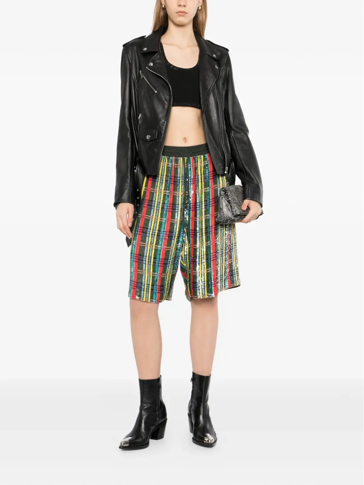 Ashish チェック柄スパンコールショーツ - グリーン - 画像2