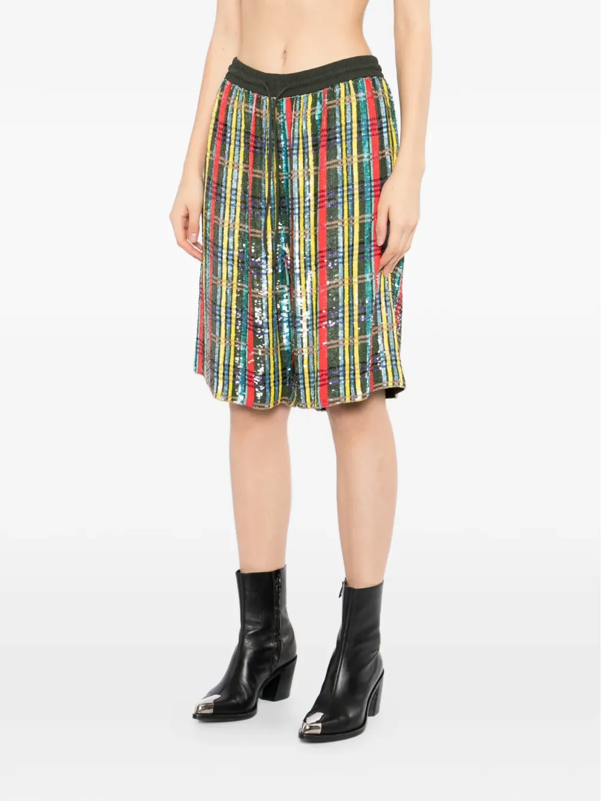 Ashish チェック柄スパンコールショーツ - グリーン - 画像3