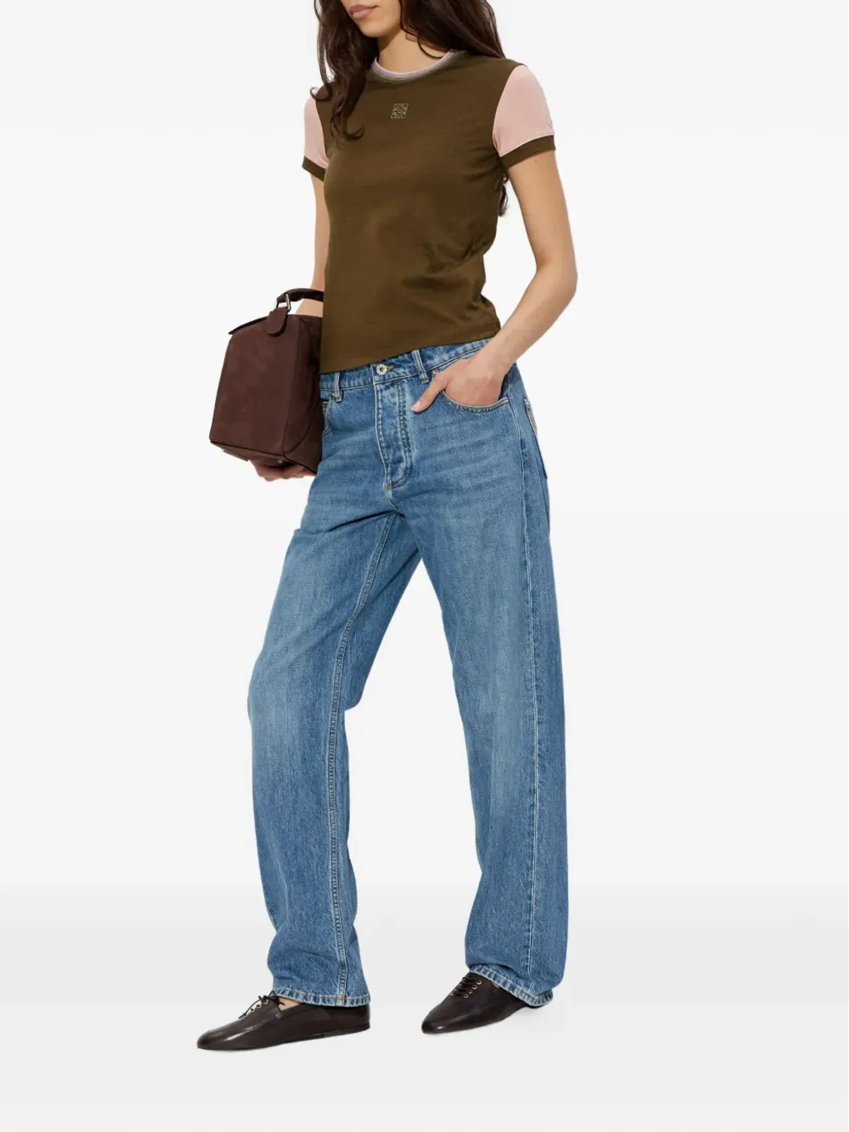 LOEWE 刺繍カラー・ブロック Tシャツ グリーン - 画像2